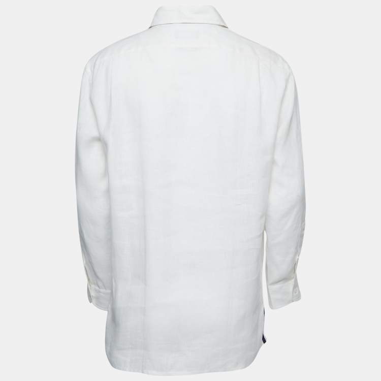 Pre Owned Ralph Lauren Purple Label Bone White Linen Button Front Shirt L
