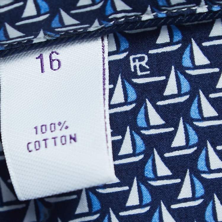 Pre Owned Ralph Lauren Purple Label Blue Printed Cotton Button Down Shirt L