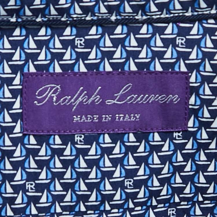 Pre Owned Ralph Lauren Purple Label Blue Printed Cotton Button Down Shirt L
