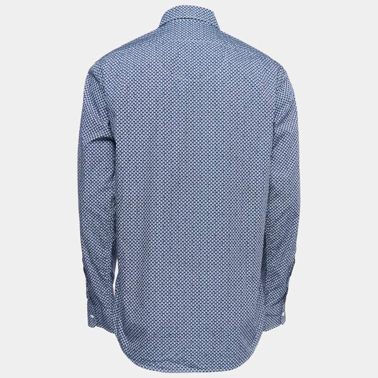 Pre Owned Ralph Lauren Purple Label Blue Printed Cotton Button Down Shirt L