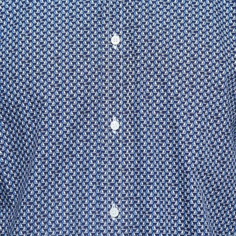 Pre Owned Ralph Lauren Purple Label Blue Printed Cotton Button Down Shirt L