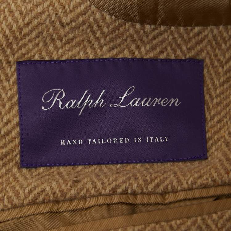 مملوكة مسبقًا Ralph Lauren Purple Label Beige Herringbone Wool Blazer XL