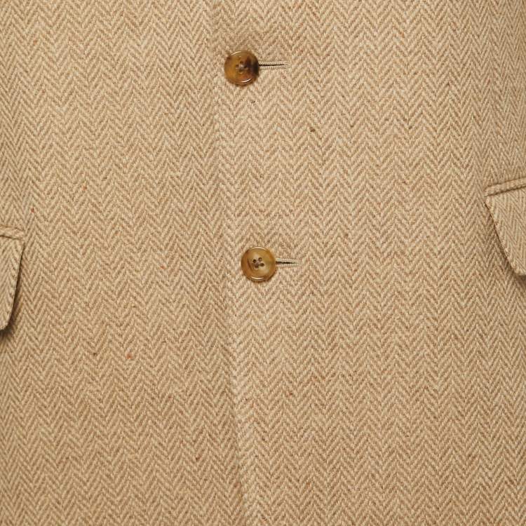 مملوكة مسبقًا Ralph Lauren Purple Label Beige Herringbone Wool Blazer XL