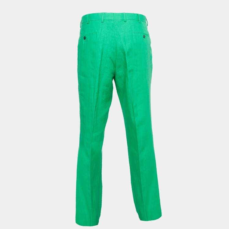 Pre Owned Ralph Lauren Purple Label Green Linen Trousers XXL