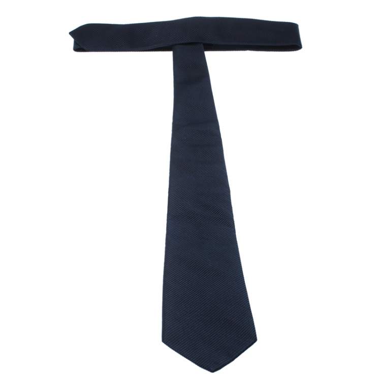 Pre Owned Ralph Lauren Navy Blue Textured Silk Jacquard Tie 