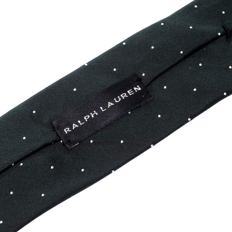 Pre Owned Ralph Lauren Dark Green Dotted Silk Classic TIe