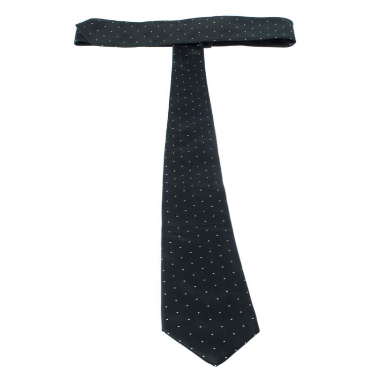 Pre Owned Ralph Lauren Dark Green Dotted Silk Classic TIe