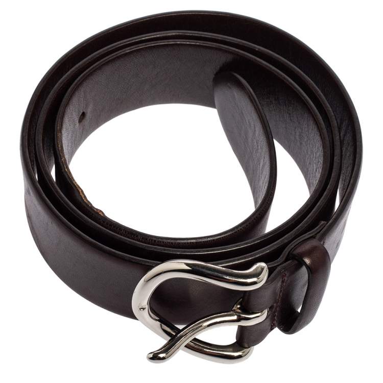 Pre Owned Ralph Lauren Dark Brown Leather Buckle Belt 90CM