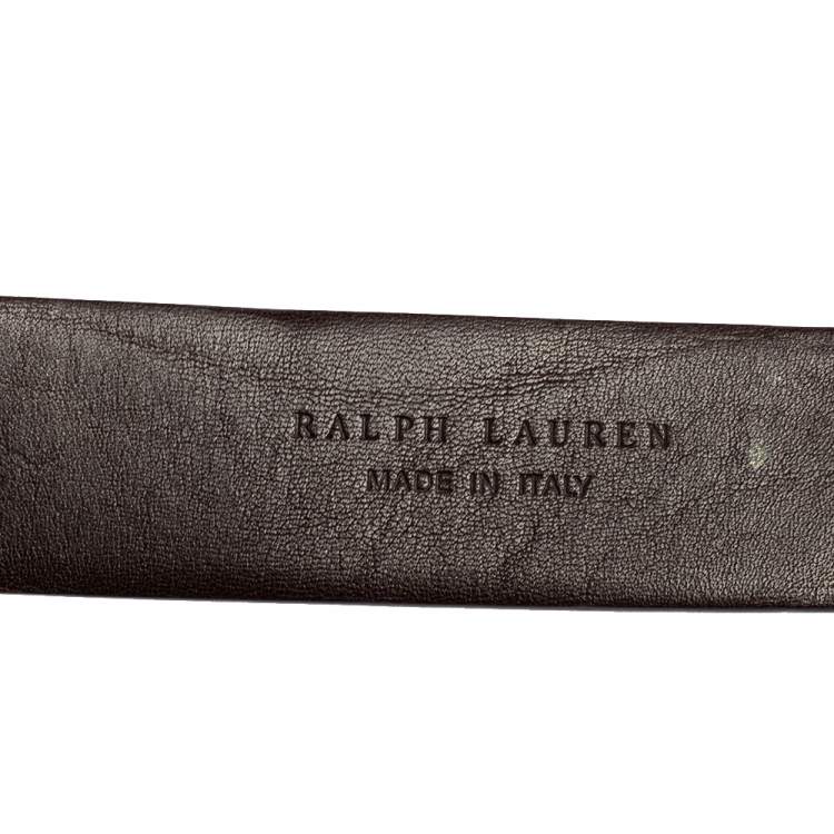 Pre Owned Ralph Lauren Dark Brown Leather Buckle Belt 90CM