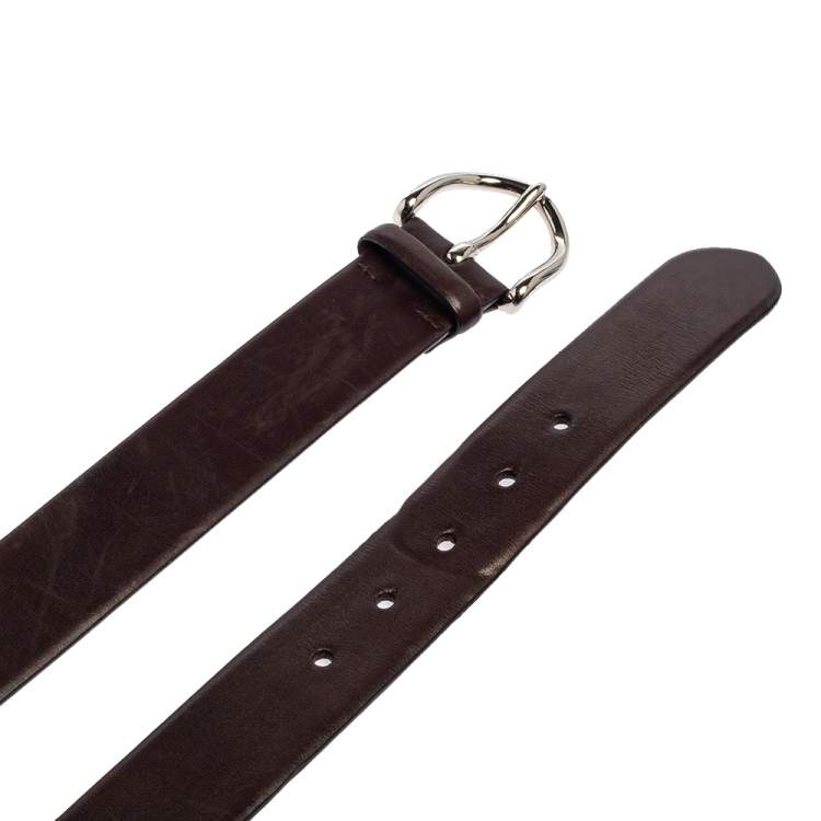 Pre Owned Ralph Lauren Dark Brown Leather Buckle Belt 90CM