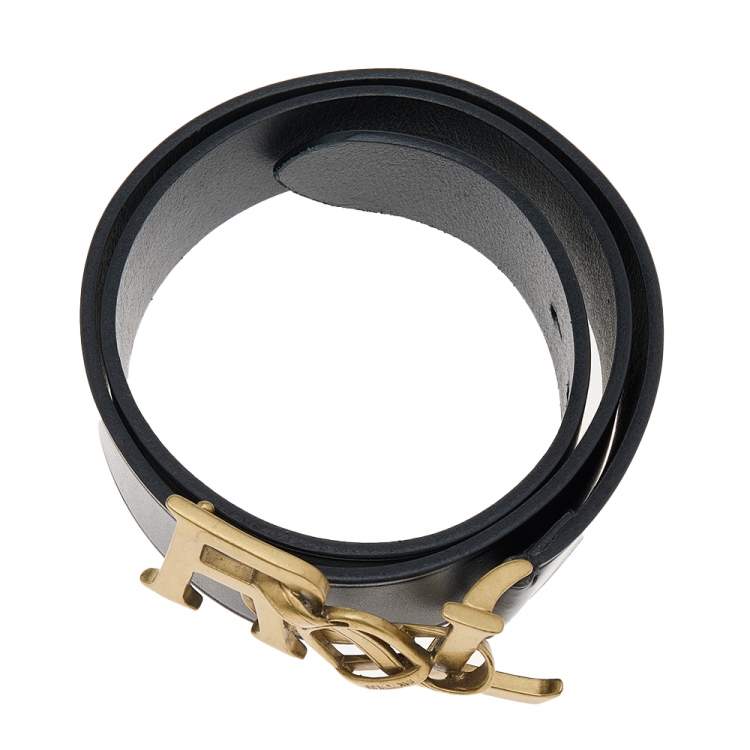 Pre Owned Ralph Lauren Black Leather Logo Belt 90CM