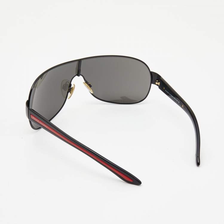 Pre Owned Ralph Lauren Black/Red RL7014 Shield Sunglasses