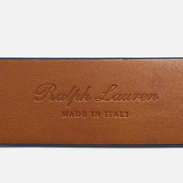 Pre Owned Ralph Lauren Blue Leather Logo Belt 95CM