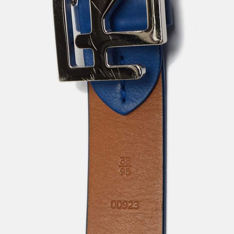 Pre Owned Ralph Lauren Blue Leather Logo Belt 95CM