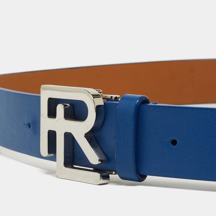 Pre Owned Ralph Lauren Blue Leather Logo Belt 95CM