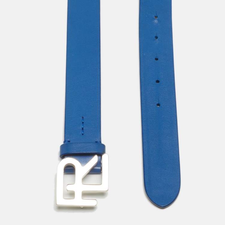 Pre Owned Ralph Lauren Blue Leather Logo Belt 95CM