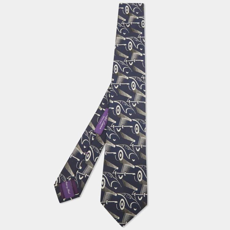 Pre Owned Ralph Lauren Navy Blue Abstract Jacquard Silk Tie