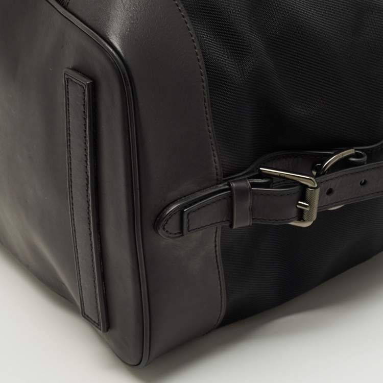 Pre Owned Ralph Lauren Black Leather and Nylon Striped Duffel Bags