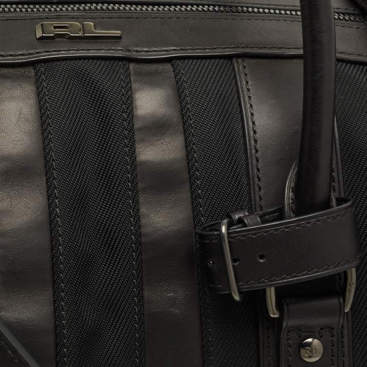 Pre Owned Ralph Lauren Black Leather and Nylon Striped Duffel Bags