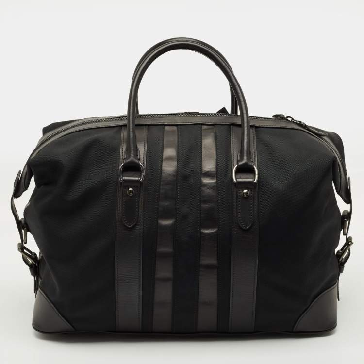 Pre Owned Ralph Lauren Black Leather and Nylon Striped Duffel Bags