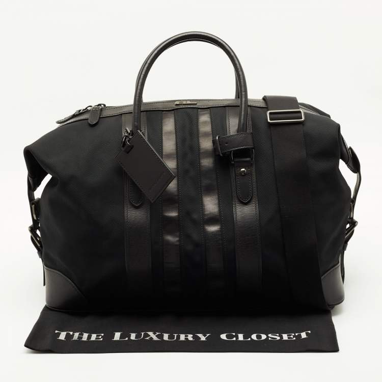Pre Owned Ralph Lauren Black Leather and Nylon Striped Duffel Bags