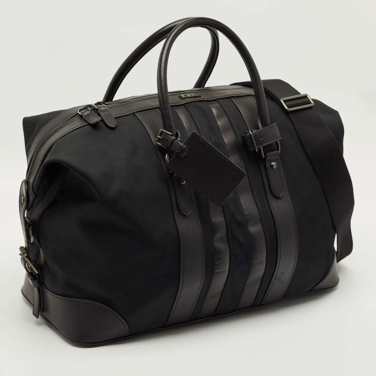 Pre Owned Ralph Lauren Black Leather and Nylon Striped Duffel Bags