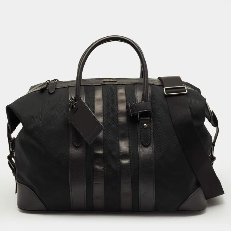 Pre Owned Ralph Lauren Black Leather and Nylon Striped Duffel Bags