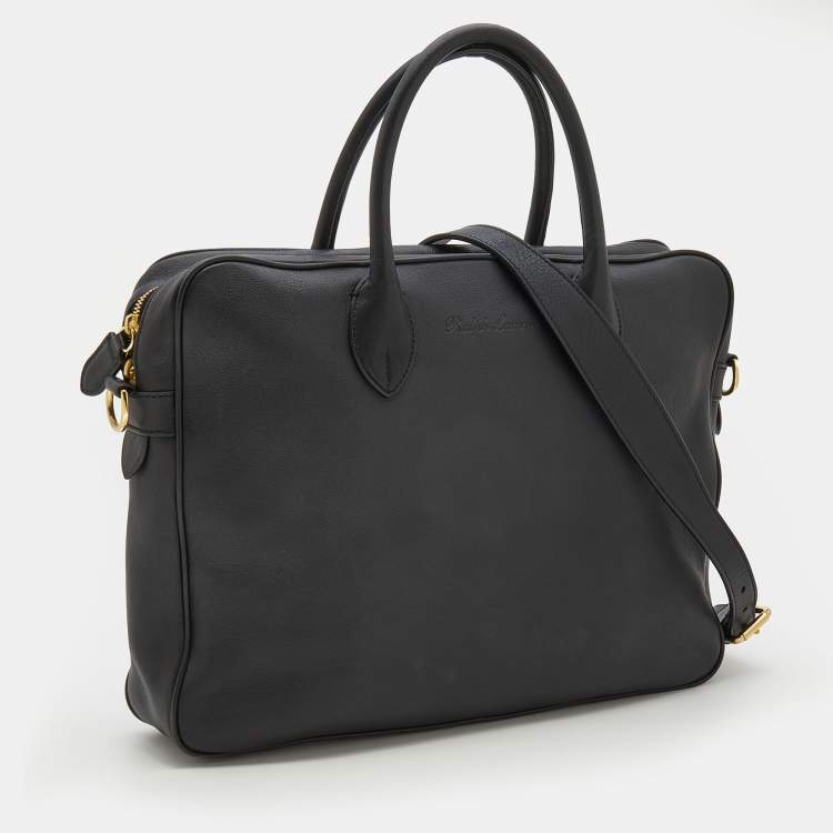 Pre Owned Ralph Lauren Black Leather Briefcase Bag
