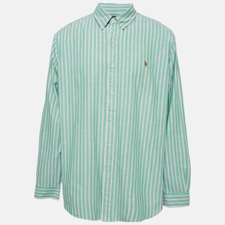 Pre Owned Ralph Lauren Green Striped Cotton Classic Fit Shirt XXL
