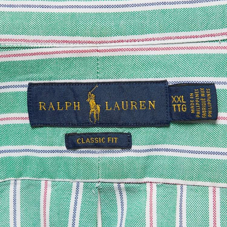 Pre Owned Ralph Lauren Green Striped Cotton Classic Fit Shirt XXL