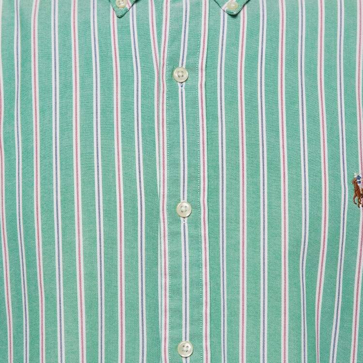 Pre Owned Ralph Lauren Green Striped Cotton Classic Fit Shirt XXL