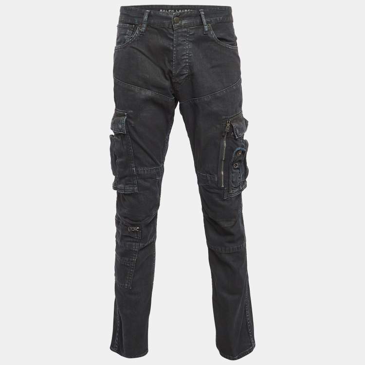 Pre Owned Ralph Lauren Blue Washed Denim Cargo Jeans M Waist 32"