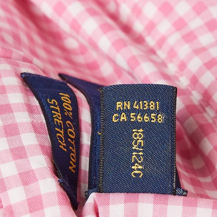 Pre Owned Ralph Lauren Pink Logo Embroidered Gingham Cotton Buttoned Down Shirt XL