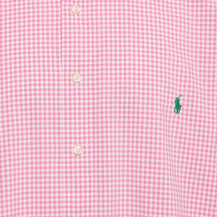 Pre Owned Ralph Lauren Pink Logo Embroidered Gingham Cotton Buttoned Down Shirt XL
