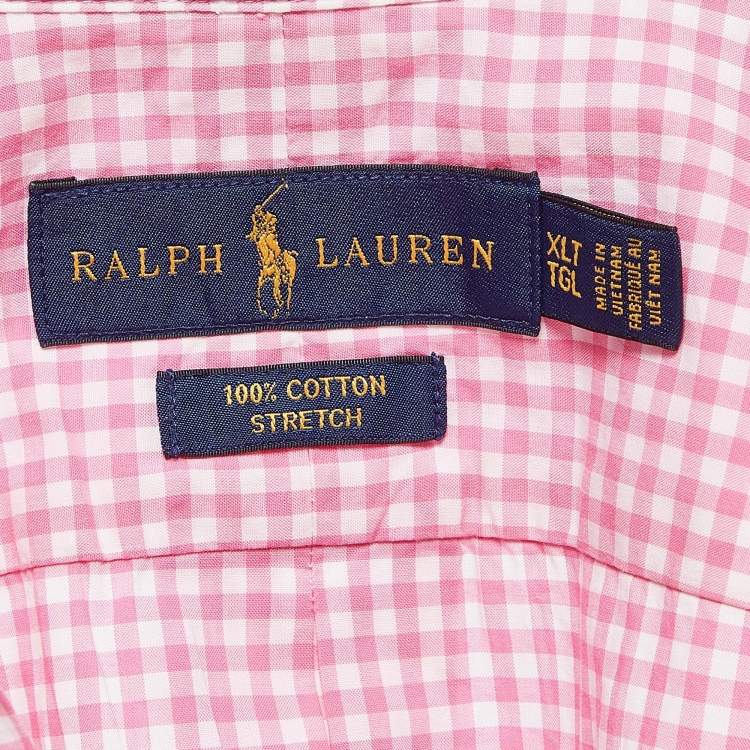 Pre Owned Ralph Lauren Pink Logo Embroidered Gingham Cotton Buttoned Down Shirt XL