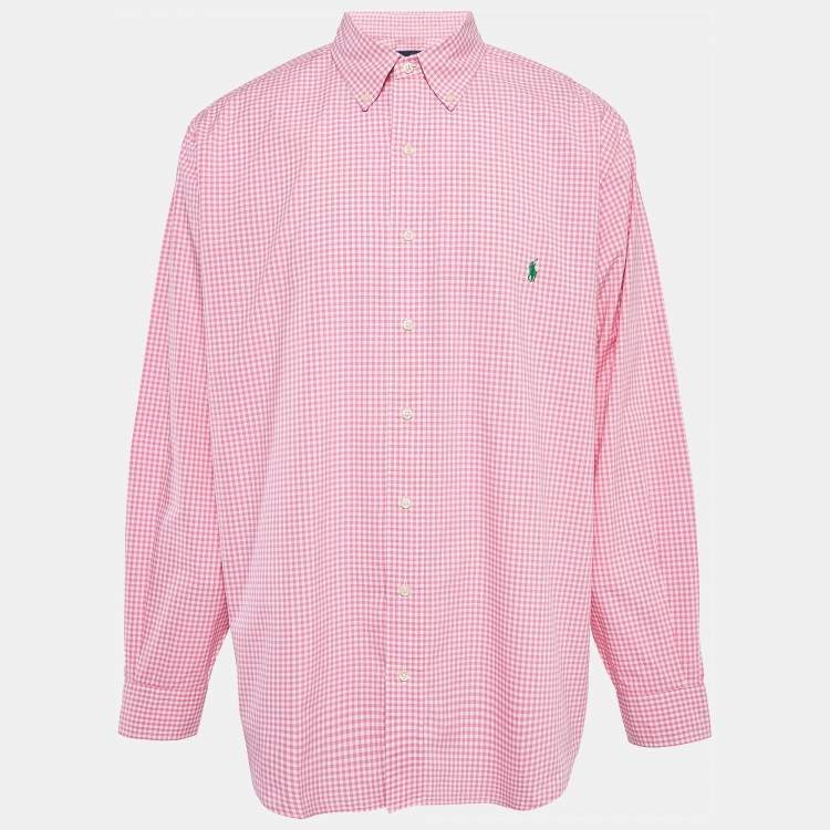Pre Owned Ralph Lauren Pink Logo Embroidered Gingham Cotton Buttoned Down Shirt XL