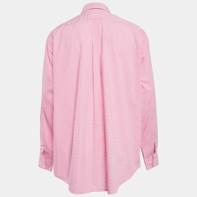 Pre Owned Ralph Lauren Pink Logo Embroidered Gingham Cotton Buttoned Down Shirt XL