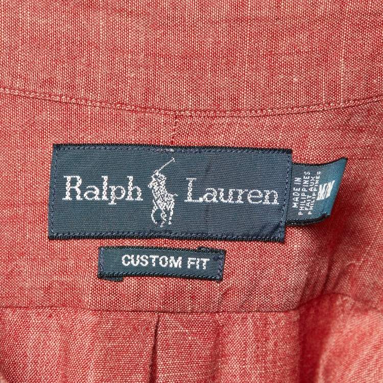 Pre Owned Ralph Lauren Coral Red Cotton Custom Fit Button Down Shirt M