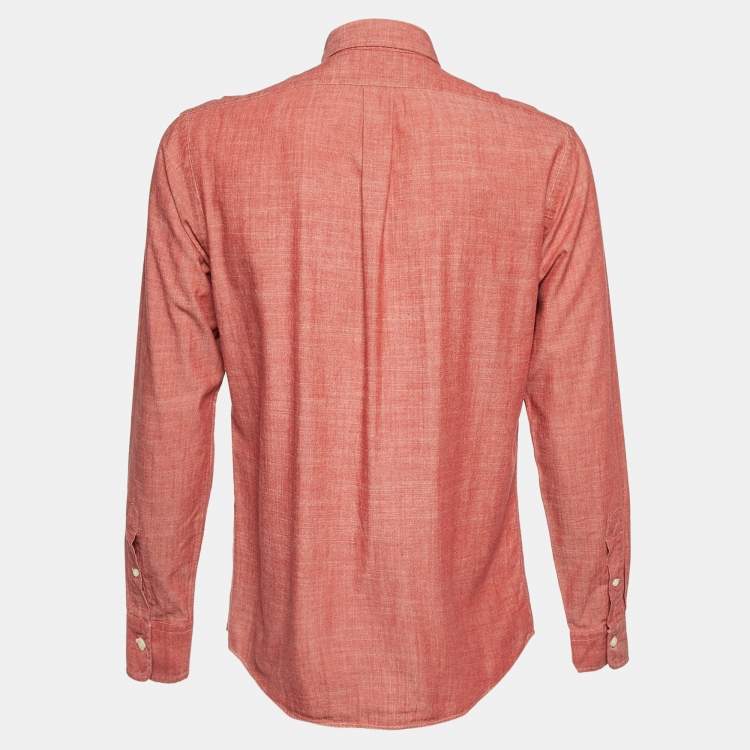 Pre Owned Ralph Lauren Coral Red Cotton Custom Fit Button Down Shirt M