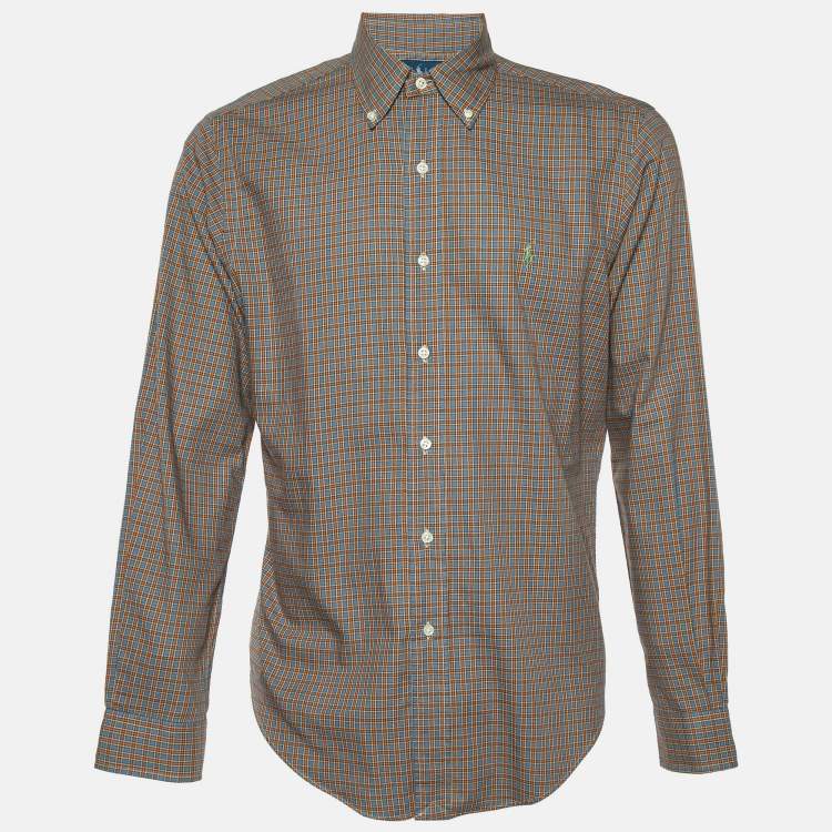 Pre Owned Ralph Lauren Blue/Orange Checked Cotton Button Down Shirt M