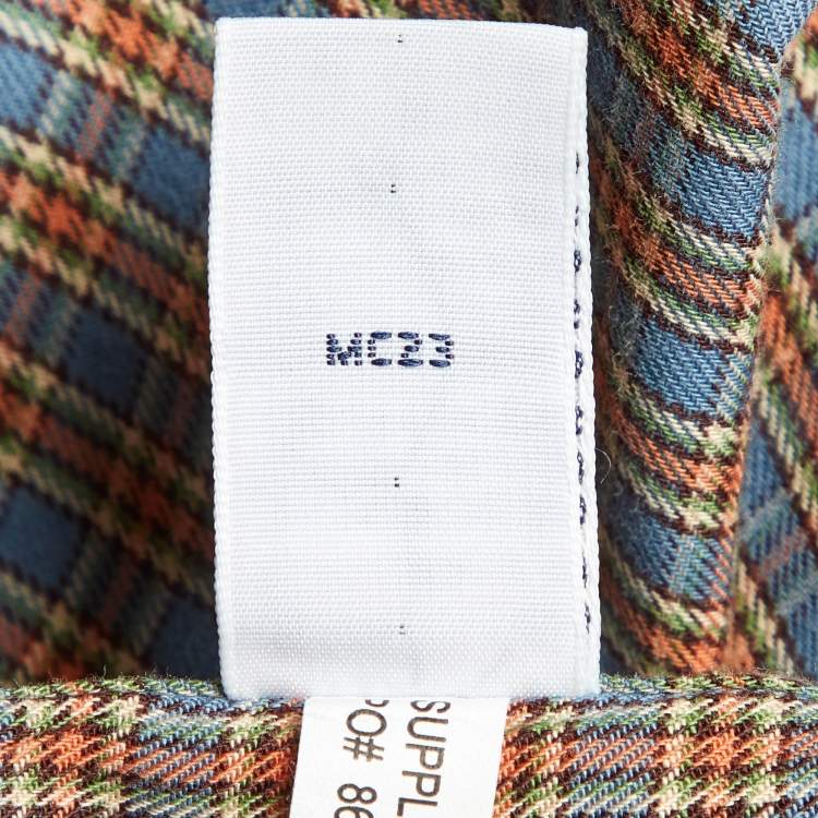 Pre Owned Ralph Lauren Blue/Orange Checked Cotton Button Down Shirt M