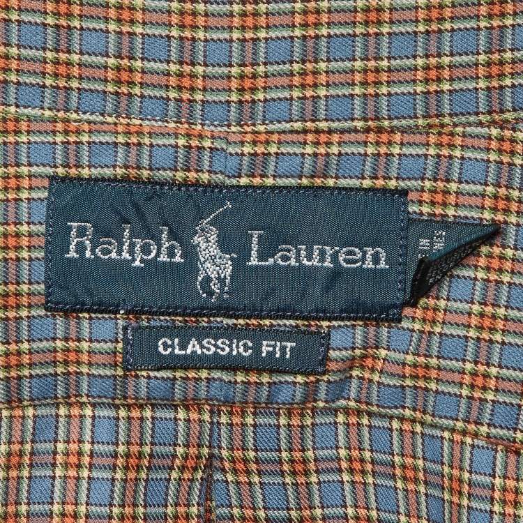 Pre Owned Ralph Lauren Blue/Orange Checked Cotton Button Down Shirt M