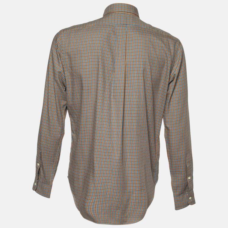 Pre Owned Ralph Lauren Blue/Orange Checked Cotton Button Down Shirt M