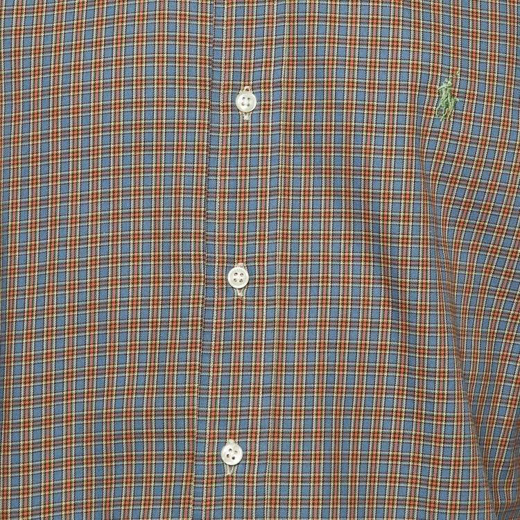 Pre Owned Ralph Lauren Blue/Orange Checked Cotton Button Down Shirt M
