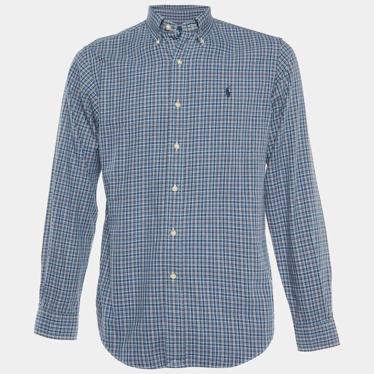 Pre Owned Ralph Lauren Blue Checked Coton Classic Fit Button Down Shirt S