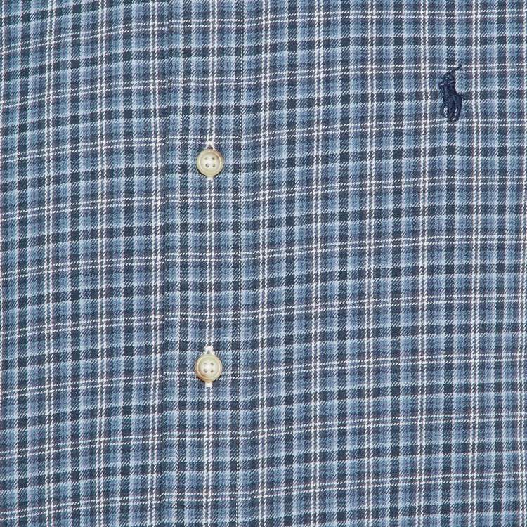 Pre Owned Ralph Lauren Blue Checked Coton Classic Fit Button Down Shirt S