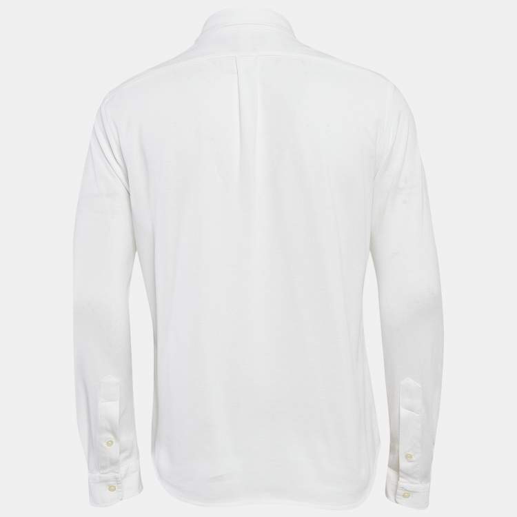 Pre Owned Ralph Lauren White Cotton Pique Knit Button Front Shirt L