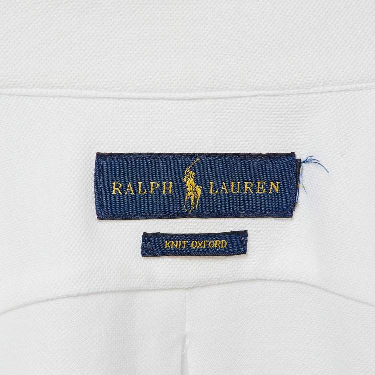 Pre Owned Ralph Lauren White Cotton Pique Knit Button Front Shirt L