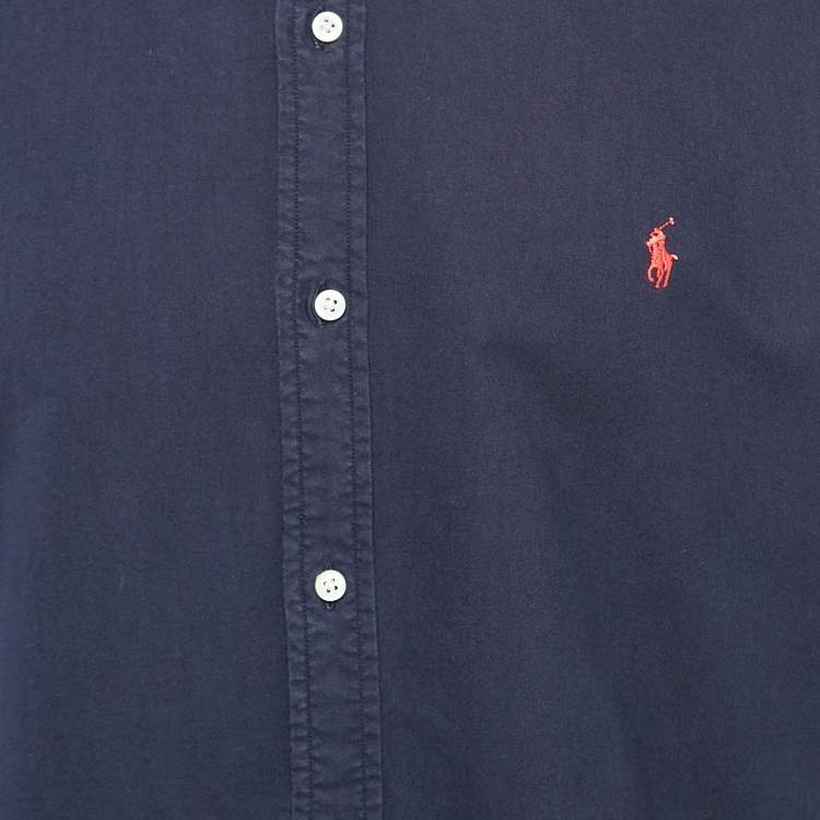 Pre Owned Ralph Lauren Navy Blue Logo Embroidered Button Down Shirt XXL