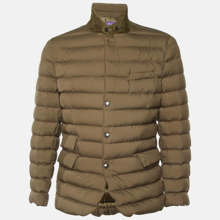 Pre Owned Ralph Lauren Olive Green Synthetic Quilted Down Jacket L